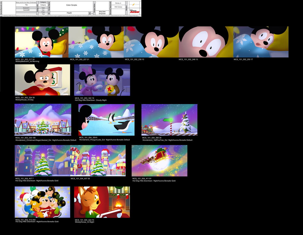 Color and Lighting Keys based on storyboards — Mickey and The Very Many Christmases